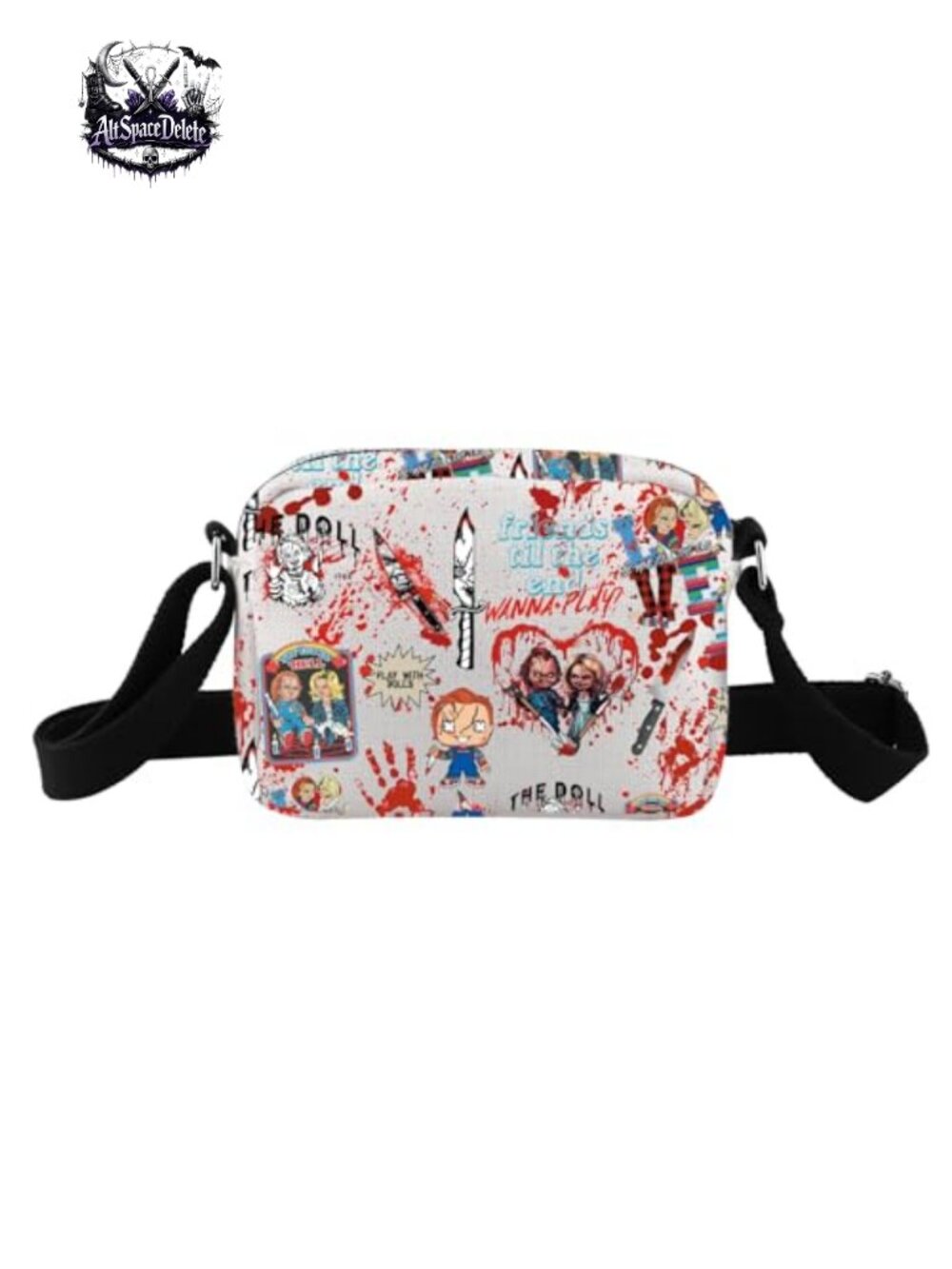 Canvas Crossbody Bag Horror Movie Gift Adjustable Strap Zipper Pocket